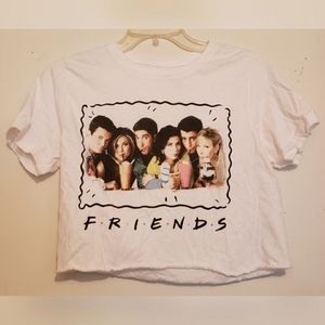 FRIENDS White Graphic Crop Tee with Colorful Cast Print
